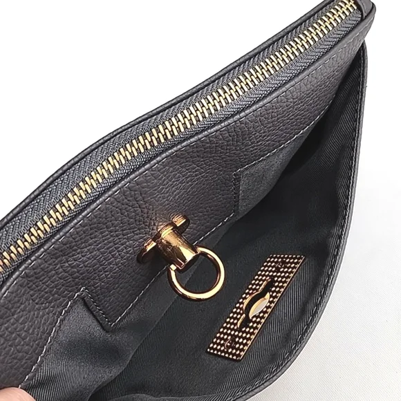 Love & Lore Wristlet Clutch Dark Grey Gold Tone Hardware Top Zip Closure - Picture 11 of 16